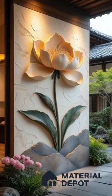 HR 00362 3D Lotus Flower Wall Art Decorative Duco Paintable 8.5 ft x 4.91 ft HDHMR Panel - 30 mm