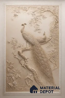 HR 00363 Elegant Peacock 3D Wall Relief Duco Paintable 6 ft x 18 ft HDHMR Panel - 50 mm