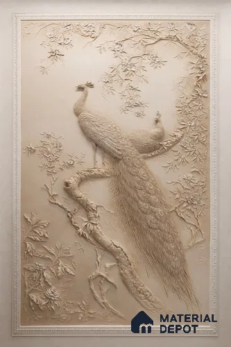 HR 00363 Elegant Peacock 3D Wall Relief Duco Paintable 6 ft x 18 ft HDHMR Panel - 50 mm
