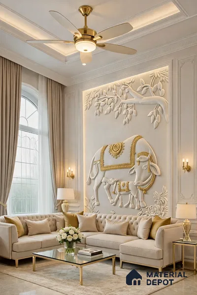 HR 00364 Traditional Sacred Cow 3D Wall Duco Paintable 6 ft x 8 ft HDHMR Panel - 50 mm