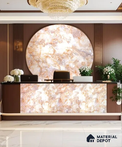PN 06635 Marble Look Alabaster Sheet 8 ft x 4 ft Texture Finish - 3 mm | Suitable for Pooja Room, Feature Wall, Ceiling & Reception