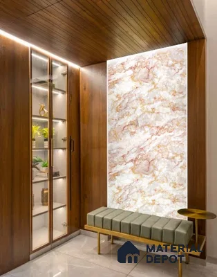 PN 06642 Marble Look Alabaster Sheet 8 ft x 4 ft Texture Finish  - 3 mm | Suitable for  Pooja Room, Feature Wall, Ceiling & Reception