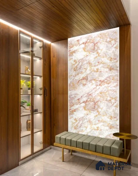 PN 06642 Marble Look Alabaster Sheet 8 ft x 4 ft Texture Finish - 3 mm | Suitable for Pooja Room, Feature Wall, Ceiling & Reception