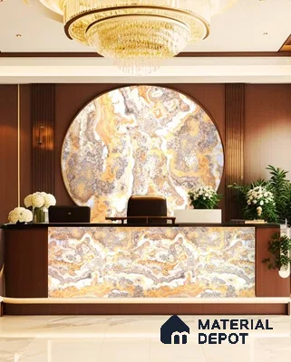 PN 06658 Marble Look Alabaster Sheet 8 ft x 4 ft Texture Finish  - 3 mm | Suitable for  Pooja Room, Feature Wall, Ceiling & Reception