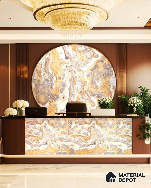 PN 06658 Marble Look Alabaster Sheet 8 ft x 4 ft Texture Finish - 3 mm | Suitable for Pooja Room, Feature Wall, Ceiling & Reception