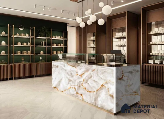 PN 06663 Marble Look Alabaster Sheet 8 ft x 4 ft Texture Finish  - 6 mm | Suitable for  Pooja Room, Feature Wall, Ceiling & Reception