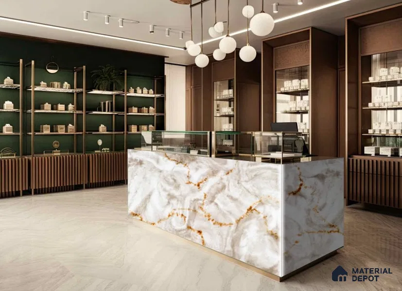 PN 06663 Marble Look Alabaster Sheet 8 ft x 4 ft Texture Finish - 6 mm | Suitable for Pooja Room, Feature Wall, Ceiling & Reception