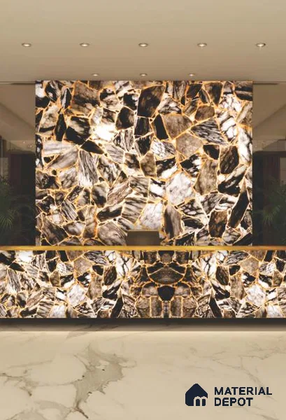 PN 06595 Patterned Look Alabaster Sheet 8 ft x 4 ft Texture Finish  - 8 mm | Suitable for  Pooja Room, Feature Wall, Ceiling & Reception