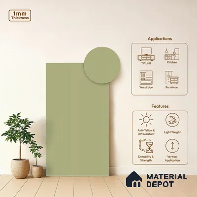 Pistachio Green Fluted Solid Color Look WMF 929 8 ft x 4 ft Texture Finish Decorative Laminate - 1 mm | Suitable for TV Unit, Wardrobe, Kitchen Cabinets