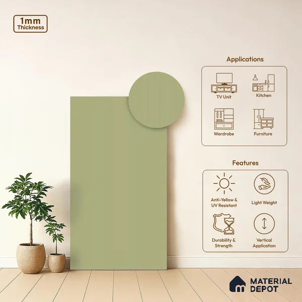 Pistachio Green Fluted Solid Color Look WMF 929 8 ft x 4 ft Texture Finish Decorative Laminate - 1 mm | Suitable for TV Unit, Wardrobe, Kitchen Cabinets