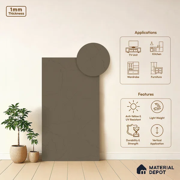 Light Brown Textured Solid Look WP 8 938 8 ft x 4 ft Texture Finish Decorative Laminate - 1 mm | Suitable for TV Unit, Wardrobe, Kitchen Cabinets