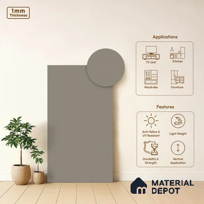 Chrome Grey Textured Solid Look P 5 911 8 ft x 4 ft Texture Finish Decorative Laminate - 1 mm | Suitable for TV Unit, Wardrobe, Kitchen Cabinets