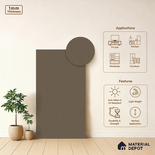 Brown Textured Solid Look WP 5 938 8 ft x 4 ft Texture Finish Decorative Laminate - 1 mm | Suitable for TV Unit, Wardrobe, Kitchen Cabinets