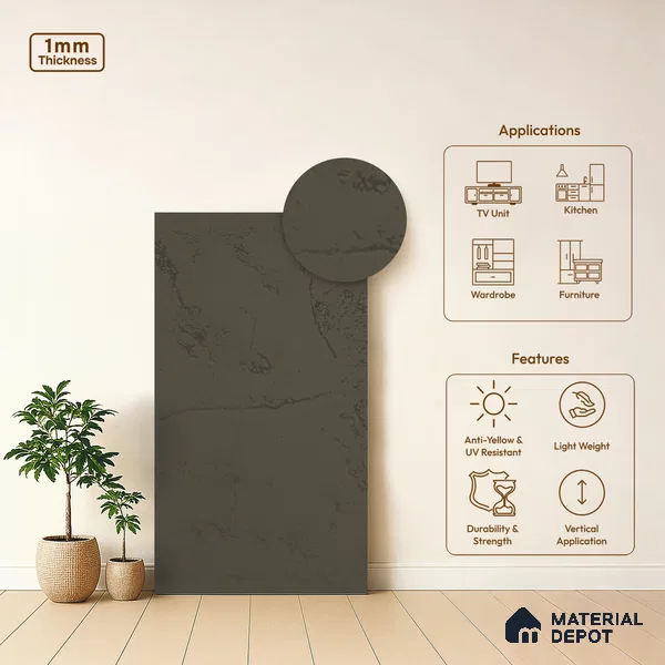 Stone Look  Storm Grey WP 7 907 8 ft x 4 ft Texture Finish Decorative Laminate - 1 mm | Suitable for TV Unit, Wardrobe, Kitchen Cabinets