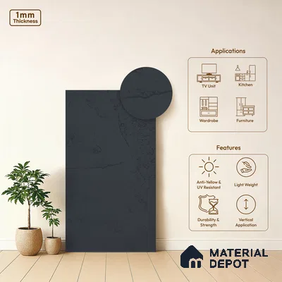 Stone Look Midnight Blue WP 7 948 8 ft x 4 ft Texture Finish Decorative Laminate - 1 mm | Suitable for TV Unit, Wardrobe, Kitchen Cabinets