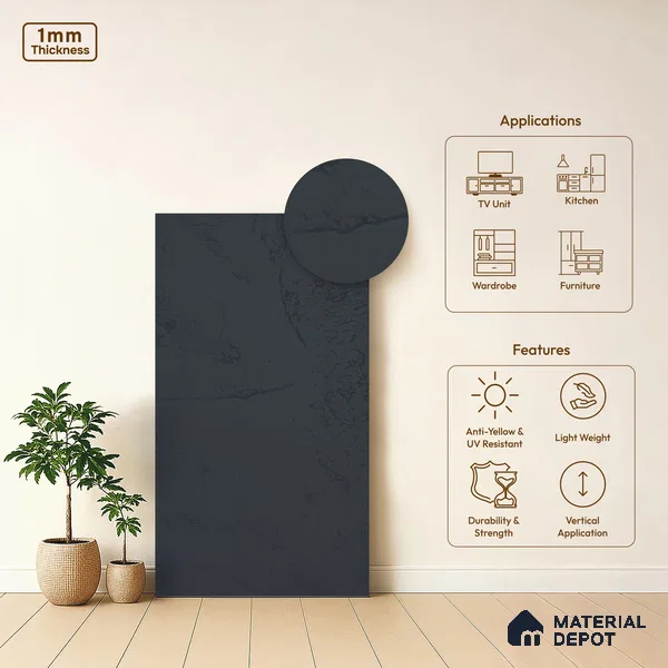 Stone Look Midnight Blue WP 7 948 8 ft x 4 ft Texture Finish Decorative Laminate - 1 mm | Suitable for TV Unit, Wardrobe, Kitchen Cabinets