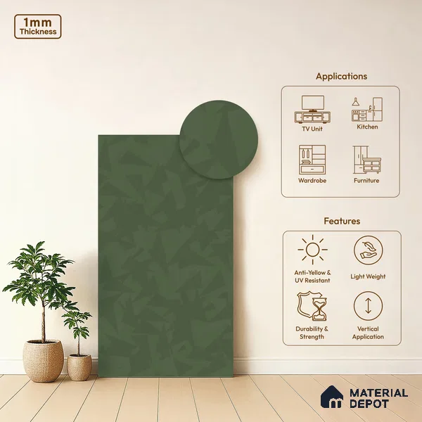 Parrot Green Patterned Look WP 15 949 8 ft x 4 ft Texture Finish Decorative Laminate - 1 mm | Suitable for Bedroom, TV Unit, Wardrobe