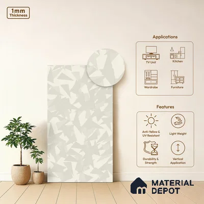 Off White Patterned Look WP 15 943 8 ft x 4 ft Texture Finish Decorative Laminate - 1 mm | Suitable for Bedroom, TV Unit, Wardrobe