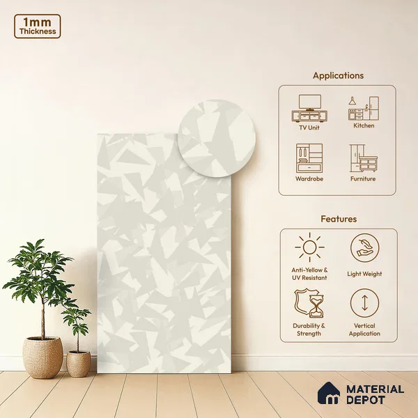 Off White Patterned Look WP 15 943 8 ft x 4 ft Texture Finish Decorative Laminate - 1 mm | Suitable for Bedroom, TV Unit, Wardrobe