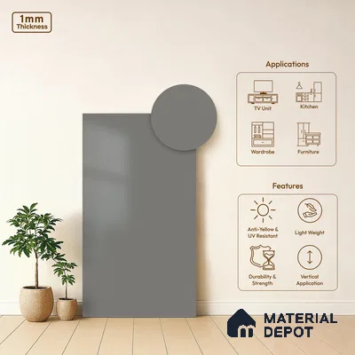 Light Grey Solid Colors Look WU 920 8 ft x 4 ft PU Finish Decorative Laminate - 1 mm | Suitable for Living Room, Kitchen, Office