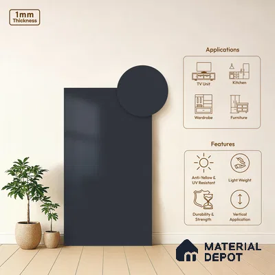Midnight Blue Solid Colors Look WU 948 8 ft x 4 ft PU Finish Decorative Laminate - 1 mm | Suitable for Living Room, Kitchen, Office