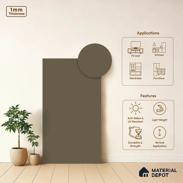 Light Brown Solid Colors Look SMT 938 8 ft x 4 ft Super Matte Finish Decorative Laminate - 1 mm | Suitable for Living Room, Kitchen, Office
