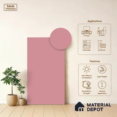 Rosewood Pink Solid Colors Look SMT 909 8 ft x 4 ft Super Matte Finish Decorative Laminate - 1 mm | Suitable for Living Room, Kitchen, Office