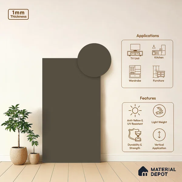 Misty Slate Solid Colors Look SMT 508 8 ft x 4 ft Super Matte Finish Decorative Laminate - 1 mm | Suitable for Living Room, Kitchen, Office