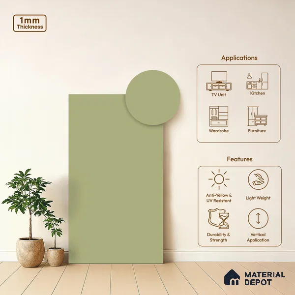 Pistachio Green Solid Colors Look SMT 929 8 ft x 4 ft Super Matte Finish Decorative Laminate - 1 mm | Suitable for Living Room, Kitchen, Office