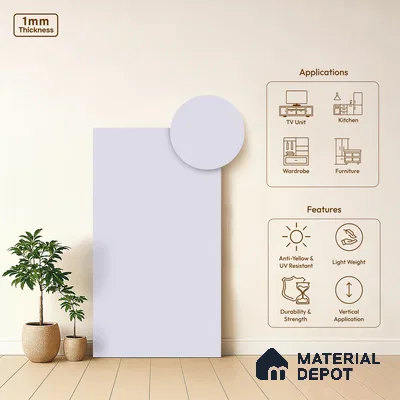 White Solid Colors Look SMT 901 8 ft x 4 ft Super Matte Finish Decorative Laminate - 1 mm | Suitable for Living Room, Kitchen, Office