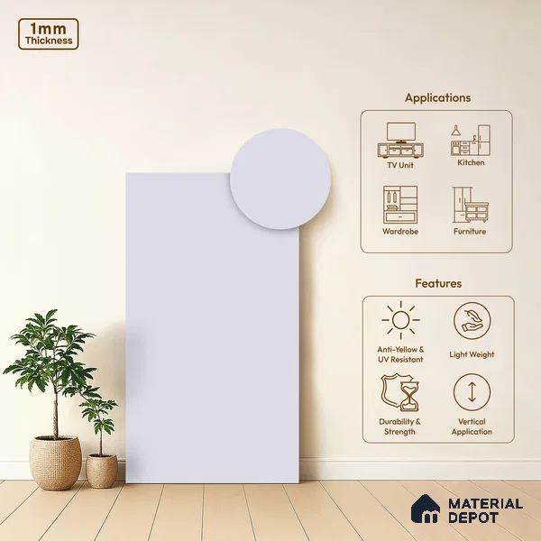 White Solid Colors Look SMT 901 8 ft x 4 ft Super Matte Finish Decorative Laminate - 1 mm | Suitable for Living Room, Kitchen, Office