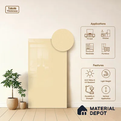 Soft Vanilla Sparkle Look GT 2 8 ft x 4 ft Glossy Finish Decorative Laminate - 1 mm | Suitable for TV Unit, Wardrobe, Kitchen Cabinets