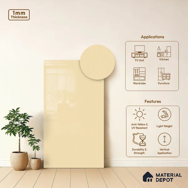 Soft Vanilla Sparkle Look GT 2 8 ft x 4 ft Glossy Finish Decorative Laminate - 1 mm | Suitable for TV Unit, Wardrobe, Kitchen Cabinets