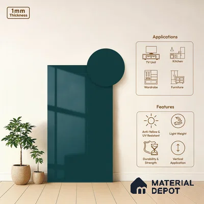 Turkish Blue Solid Colors Look HG 910 8 ft x 4 ft High Gloss Finish Decorative Laminate - 1 mm | Suitable for Living Room, Kitchen, Office