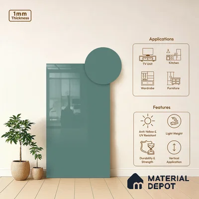 Arctic Blue Solid Colors Look HG 930 8 ft x 4 ft High Gloss Finish Decorative Laminate - 1 mm | Suitable for Living Room, Kitchen, Office