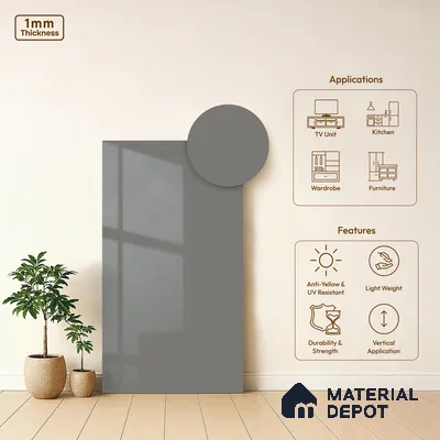 Light Grey Solid Colors Look HG 920 8 ft x 4 ft High Gloss Finish Decorative Laminate - 1 mm | Suitable for Living Room, Kitchen, Office