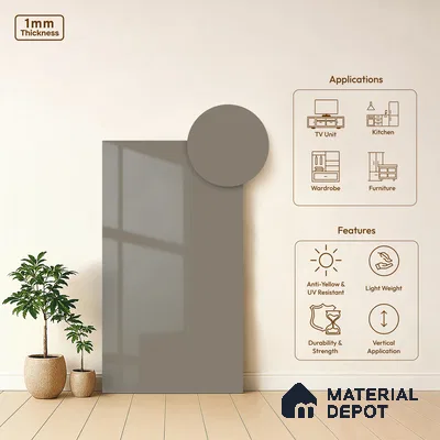 Chrome Grey Solid Colors Look HG 911 8 ft x 4 ft High Gloss Finish Decorative Laminate - 1 mm | Suitable for Living Room, Kitchen, Office