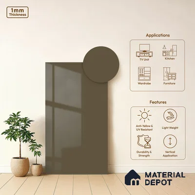 Light Brown Solid Colors Look HG 938 8 ft x 4 ft High Gloss Finish Decorative Laminate - 1 mm | Suitable for Living Room, Kitchen, Office