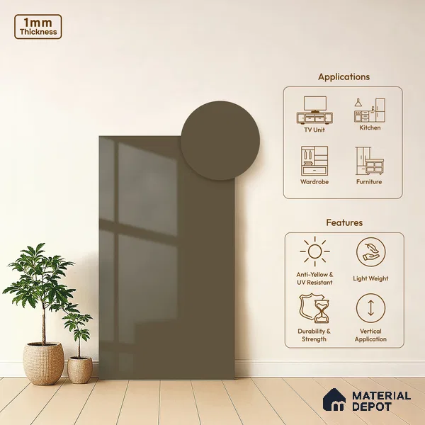 Light Brown Solid Colors Look HG 938 8 ft x 4 ft High Gloss Finish Decorative Laminate - 1 mm | Suitable for Living Room, Kitchen, Office