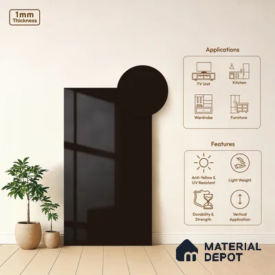 Chocolate Solid Colors Look HG 924 8 ft x 4 ft High Gloss Finish Decorative Laminate - 1 mm | Suitable for Living Room, Kitchen, Office