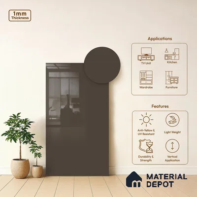 Espresso Brown Solid Colors Look HG 928 8 ft x 4 ft High Gloss Finish Decorative Laminate - 1 mm | Suitable for Living Room, Kitchen, Office