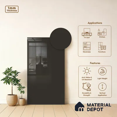 Charcoal Plum Solid Colors Look HG 504 8 ft x 4 ft High Gloss Finish Decorative Laminate - 1 mm | Suitable for Living Room, Kitchen, Office