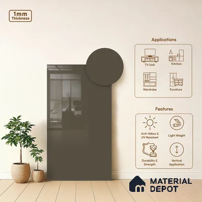Misty Slate Solid Colors Look HG 508 8 ft x 4 ft High Gloss Finish Decorative Laminate - 1 mm | Suitable for Living Room, Kitchen, Office