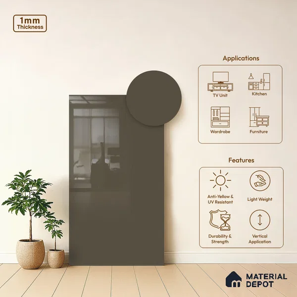 Misty Slate Solid Colors Look HG 508 8 ft x 4 ft High Gloss Finish Decorative Laminate - 1 mm | Suitable for Living Room, Kitchen, Office