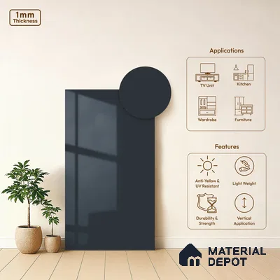 Midnight Blue Solid Colors Look HG 948 8 ft x 4 ft High Gloss Finish Decorative Laminate - 1 mm | Suitable for Living Room, Kitchen, Office