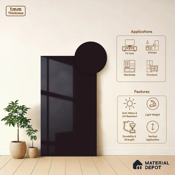 Black Currant Solid Colors Look HG 917 8 ft x 4 ft High Gloss Finish Decorative Laminate - 1 mm | Suitable for Living Room, Kitchen, Office