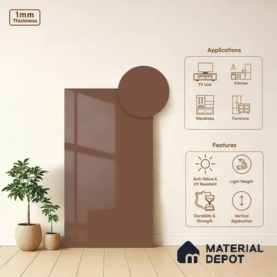 Reddish Brown Solid Colors Look HG 903 8 ft x 4 ft High Gloss Finish Decorative Laminate - 1 mm | Suitable for Living Room, Kitchen, Office