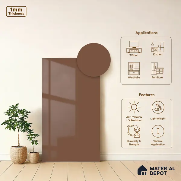 Reddish Brown Solid Colors Look HG 903 8 ft x 4 ft High Gloss Finish Decorative Laminate - 1 mm | Suitable for Living Room, Kitchen, Office