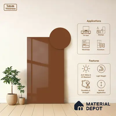 Ochre Brown Solid Colors Look HG 902 8 ft x 4 ft High Gloss Finish Decorative Laminate - 1 mm | Suitable for Living Room, Kitchen, Office