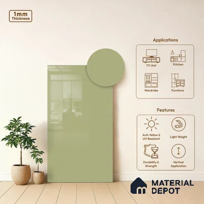 Pistachio Green Solid Colors Look HG 929 8 ft x 4 ft High Gloss Finish Decorative Laminate - 1 mm | Suitable for Living Room, Kitchen, Office